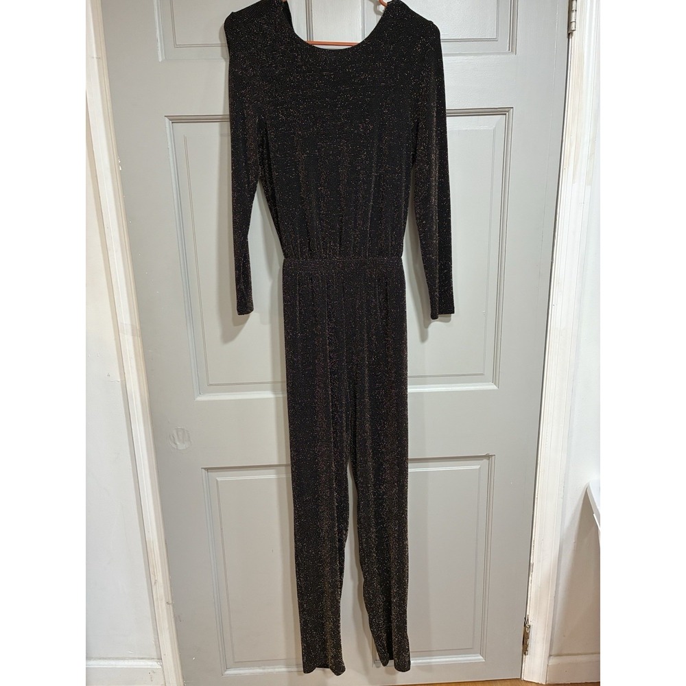 H&M Women's Gold Glittery One Piece Pant Suit Size 6 Back crisscross witchy